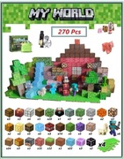 Klocki magnetyczne typu Minecraft 270 elementów podkladki 6figurek.
