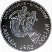 Srebrna moneta 1 DOLLAR Uniwersjada 1983 ~0,40 oz uncji srebra. Czytaj opis