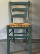 Krzesło drewniane turkusowe wiklina 