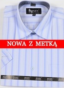 Koszula męska błękitna w paski na krótki rękaw kołnierzyk 40/41