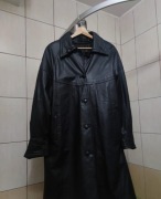 Damska kurtka XL płaszcz skórzana o przedłużonym fasonie w klasycznym czarn