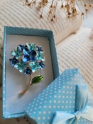 Broszka  kwiat hortensji błękitna 