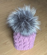 Różowa podwójna czapka z pomponem