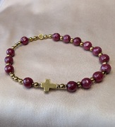 Bransoletka różaniec kamienie jadeit krzyżyk serduszko prezent pamiątka 