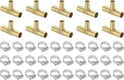 Sourcing map Trójniki T Mosiężne 3-Way 5/8" x 1/2" x 5/8" + obejmy(10 szt.)