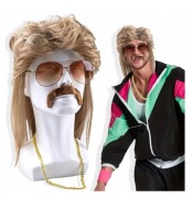 Strój Przebranie Lata 80 90 Vintage Peruka Okulary Łańcuch Wąs