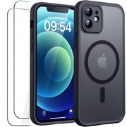 Matowe Magnetyczne Etui do iPhone'a 12 6,1 Cala, Czarny + x2 SZKŁO