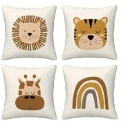 Poszewka na poduszkę, dla dzieci, zoo: lew, tygrys, żyrafa, 40x40cm, boho