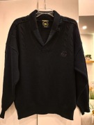 Sweter włoski z szalowym kołnierzem w kolorze ciemnego granatu roz. L/XL