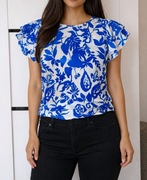 Biało niebieska bluzka z krótkim rękawem S