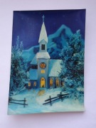 Widokówka 3D stara - kościół w zimowej aurze