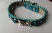 Niebieska obróżka obroża dla psa kota brokatowa cyrkonie 20-28 cm