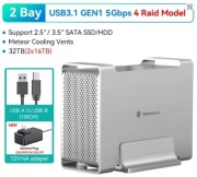 Stacja dokująca USB-A 3.1 Yottamaster 2.5" 3.5" 2 Bay SATA RAID 