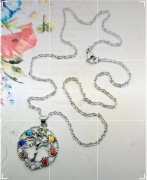 Drzewo Życia 7 czakr srebrny naszyjnik łańcuszek kolorowe kryształki modny