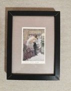 Mała grafika, wisząca lub stojąca. Kobieta