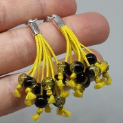 Kolczyki Miotełki żółte lodowe, czarny, bawełna, Chwosty Handmade