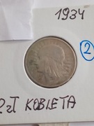 Moneta 2 zł Glowa kobiety z 1934 r. /2/