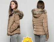 BERSHKA NOWA CIEPŁA KURTKA Z KAPTUREM I FUTERKIEM BRĄZ S 