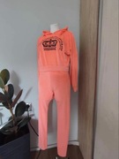 Nowy dres damski neon koralowy welur, bluza z kapturem ,spodnie, O’LB, S/36