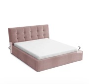 Łóżko tapicerowane 140x200 cm Nabbe z pojemnikiem jasnoróżowe +materac