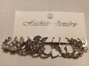 Kolczyki damskie 6 par kolor srebrny 