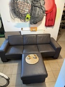 Sofa 3-osobowa i puf -skóra naturalna,ciemny brąz ciemna czekolada,b.miękki