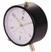 PERFECT budzik metalowy czarny cichy płynący podświetlenie klasyczny 