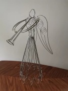Druciany anioł, brokatowy, srebrny, wys. 45 cm, Boże Narodzenie
