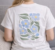 Biała Koszulka 100% Bawełna nadruk kwiaty przód mały tył duży