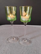 Szklane świeczniki typu kielich na tealighty Z zielonym