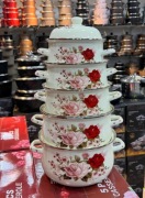 Zestaw garnków emaliowanych 5 szt różany wzór 