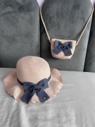 Zestaw letni dla dziewczynki – kapelusz + torebka słomkowa z kokardką