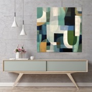 Geometryczna abstrakcja - zielony obraz do salonu 70x70 cm
