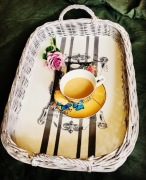 Duża taca wiklinowa z uchwytami Vintage Retro