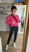 Sweter damski różowy basic XL Marks&Spencer bawełna wiskoza alpaka warkocz