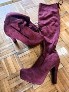 Bordo kozaki bordowe wysokie koturna