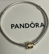 Pandora oryginał bransoletka srebrna ze złotym zapięciem rozmiar 20 cm