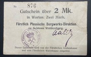 Gutschein 2 Mark Schloss Waldenburg Pless Wałbrzych Pszczyna Notgeld 