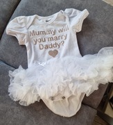 Tutu romper bialy złoty brokat oświadczyny rozmiar 0-3m
