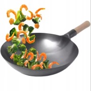 PATELNIA WOK 13” CM RĘCZNIE KUTA GŁĘBOKA SOLIDNA
