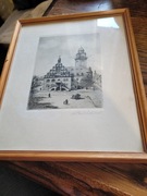 Grafika Rynek w Plauen Sygnowana M. Bucholz około 1920 1930 roku