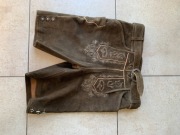Spodenki myśliwskie  bawarskie Lederhosen skóra zamsz szelki S 80 cm pas