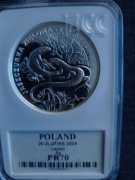 20 ZŁ JASZCZURKA ZIELONA SREBRO PRÓBA 925 WAGA 28,28 GRAMA W GRADINGU