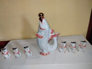 Porcelanowy zestaw Ryb PRL karafka plus 6 kieliszków rybek  ZSRR Starodawny