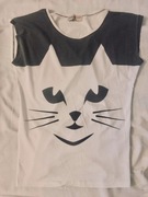 damska bluzka koszulka tshirt nadruk z kotem fullprint kotek
