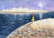 Białe miasto. 30/42cm. Original Akwarela A3