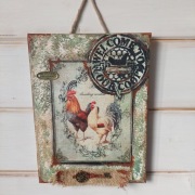 Obrazek  ręcznie zdobiony kury, vintage, rustykalny, country 