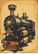 Grafika AI, stary pociąg 2, oprawiona w antyramę, 42x30 cm.