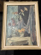 Alojzy Siwiecki kwiaty reprodukcja PRL olej, martwa natura