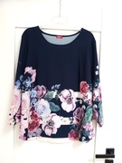 granatowa elegancka wizytowa bluzka damska z dlugim rekawem w kwiaty